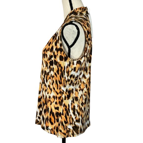Calvin Klein Medium Top Leopard Print Sleeveless V-Neck Stretch Pullover Multi - Picture 5 of 9